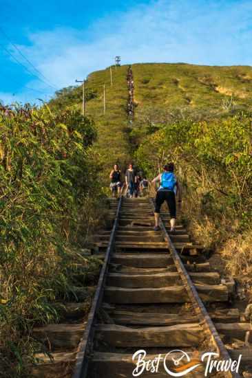 Hikers on the Koko Head Trail in the late afternoon.