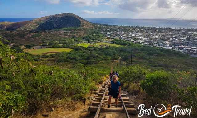 The view is already spectacular halfway up to another crater and the sea.