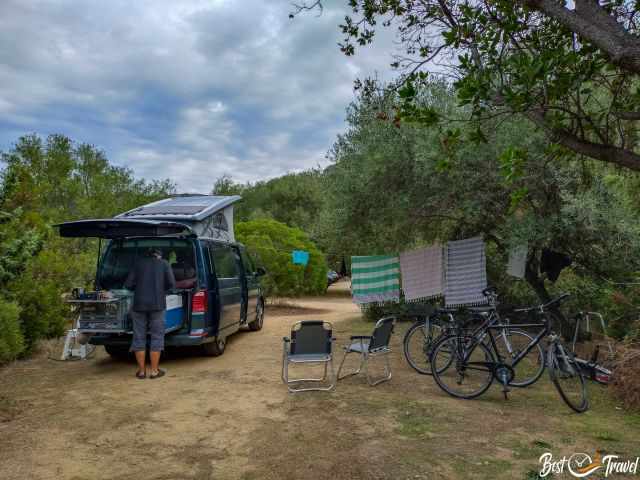 A large pitch surrounded by bushes for more privacy.
