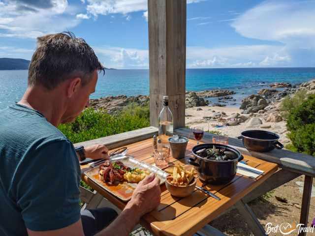 Seafood lunch with a spectacular view to the beach and sea.