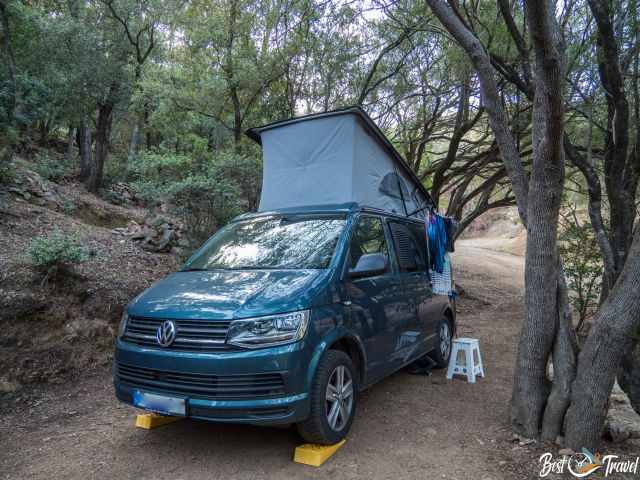 Our VW bus with tent roof.