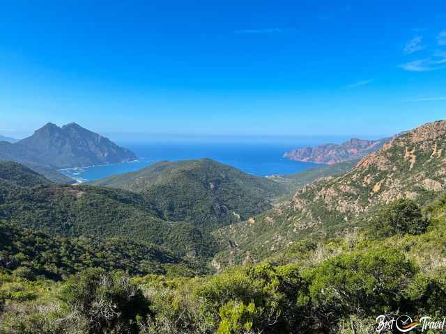 View from the pass to the bay and the Gulf of Girolata