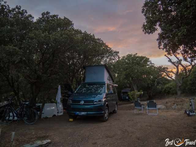 Our van on the terraced campground.