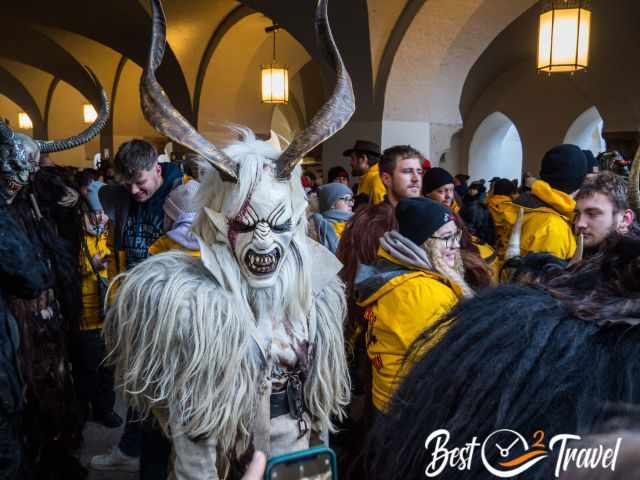 The Krampusse and Klausen gather together before the start.