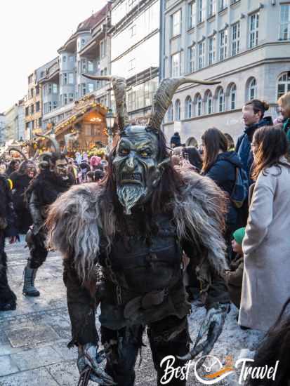 Costumes made out of leather, fur, iron masks and bent horns.
