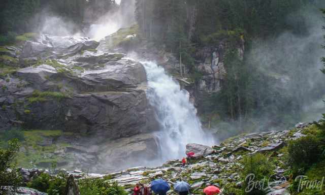 Krimml Waterfall in spring with a high amount of water