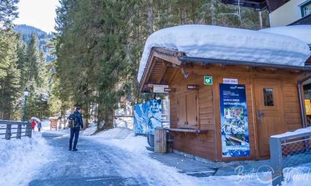 Krimml Waterfall entrance in winter