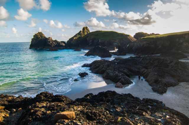 The nearby Kynance Cove during low tide in the evening.