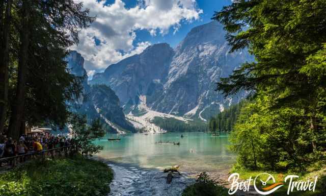 Pragser Wildsee view from the south the circular trail to the Dolomites and Seekofel