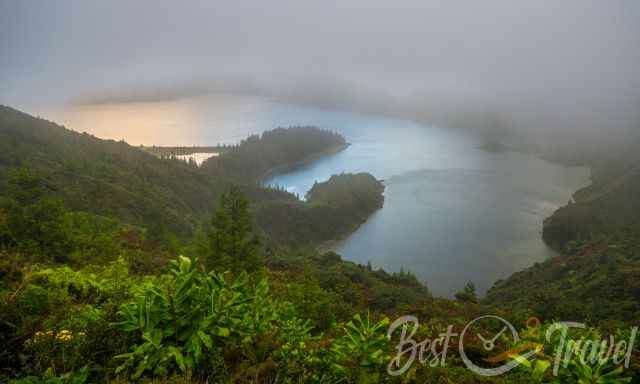 Lagoa do Fogo covered in clouds