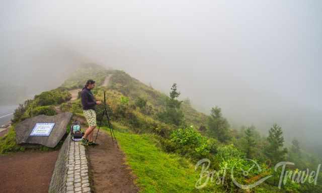 The Miradouro Lagoa do Fogo in clouds 