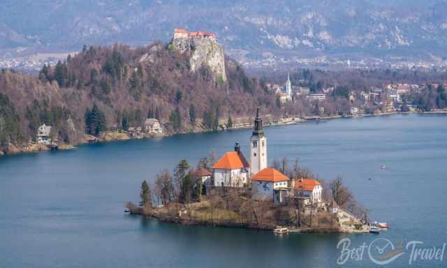 Lake Bled and Castle from higher elevation