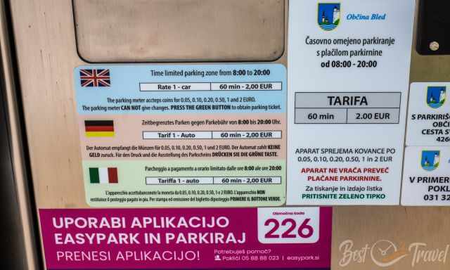 Parking Fees around Lake Bled