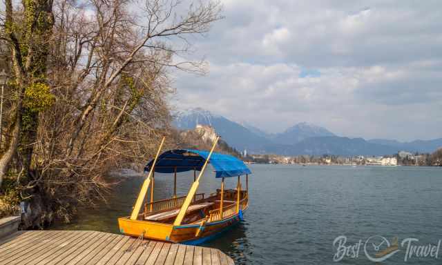 A pletna at Lake Bled Island waiting for the visitors