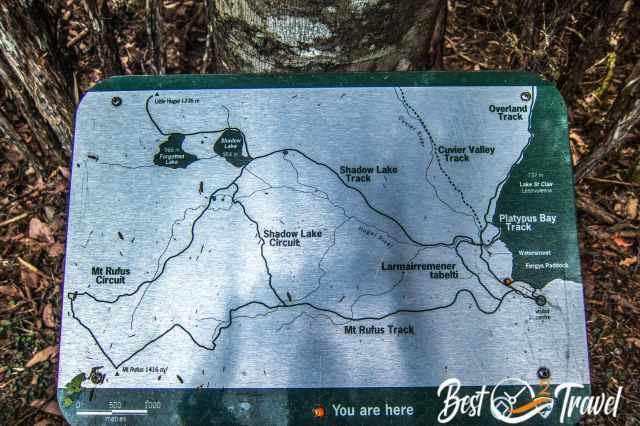 Information board and map about the three trails in the same area.