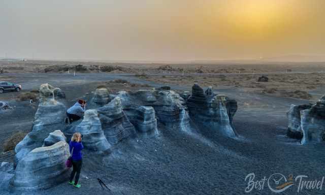 Orange yellow sunset in the desert during the calima phenomenom