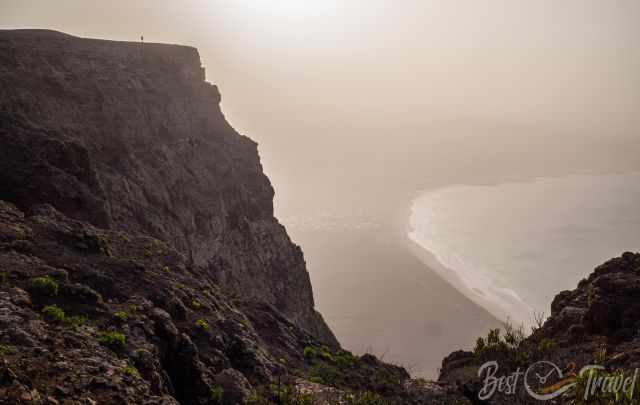 View from the top of the Famara Cliffs and down to the Famara Beach