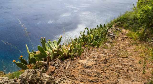 Vereda do Pesqueiro trail on cobbled stone, but exposed