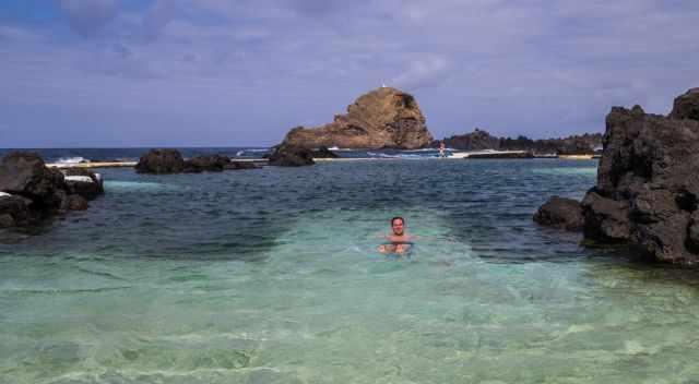 Seawater pool in Porto Moniz with swimmers