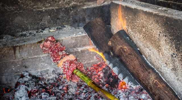 Salted Beef Espetada on the hot charcoal