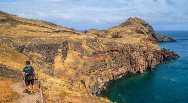 Sao Lourenco Peninsula Hike exposed section secured with ropes.