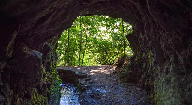 View out of the first tunnel on the Caldeirao Verde Levada hike