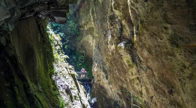 The bridge in the caldron offering spectacular views to the gorge and waterfall