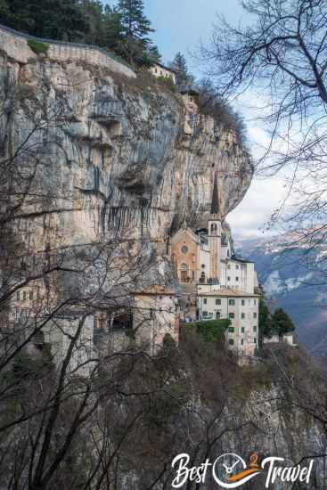 View from the distance to the church perched on the cliffs