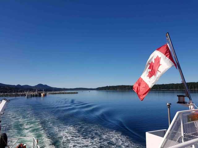 Our ferry to Malcolm Island with a Canadian flag