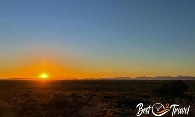 The sunrise in the desert.