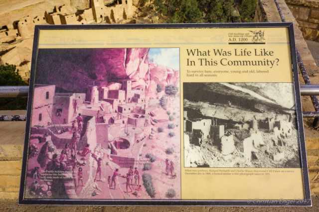 Information board about the community life in the cliff dwellings