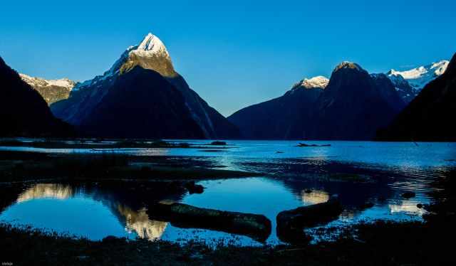 Mitre Peak summit is covered in snow