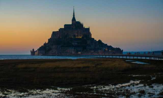 Mon Saint Michel and the causeway at spring tide