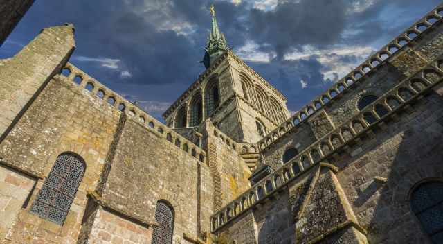 Mont Saint Michel with a dramatic sky shortly before a thunderstorm 