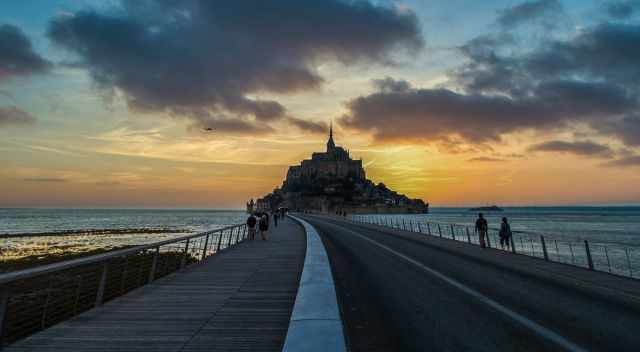 Mont Saint Michel from the distance with boardwalk