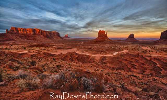 Monument Valley the Mittens at sunset