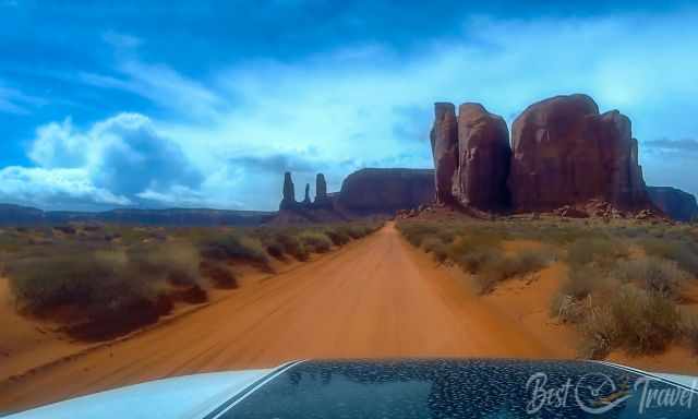 The gravel scenic road in Monument Valley