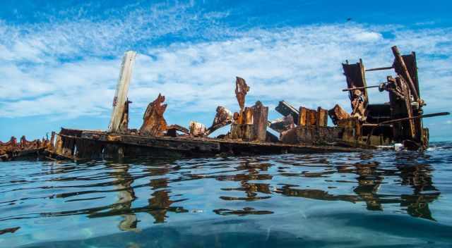 Picture taken from the water to one of the shipwrecks