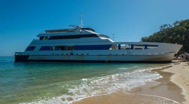 People leaving the ferry on Moreton Island