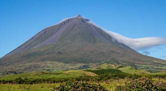 Pico Mountain with twisted clouds.