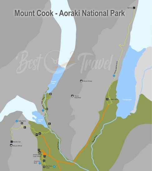 Mount Cook Hiking Map and surroundings