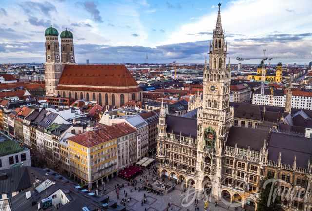 View to the city of Munich with very view high building only