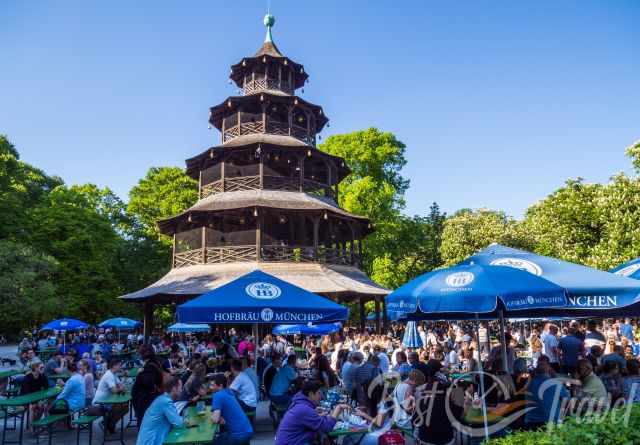 The Chinese tower and the beer garden