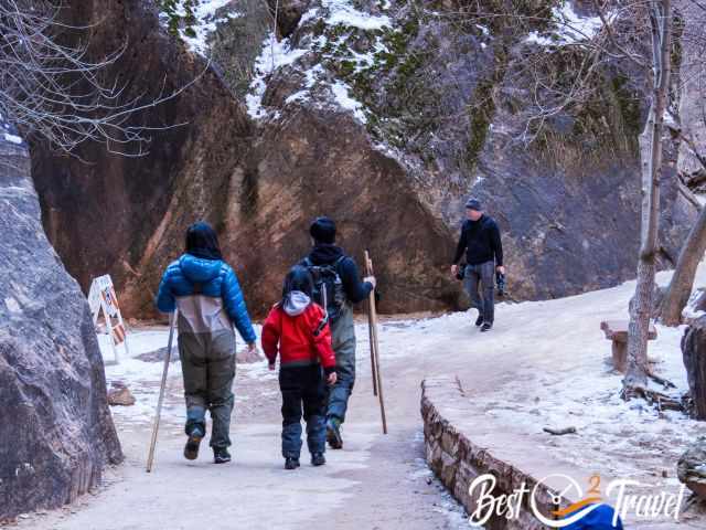 A family in the Narrows with the right winter equipment