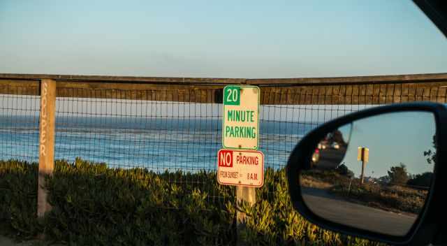 Parking Sign next to the Natural Bridges State Beach