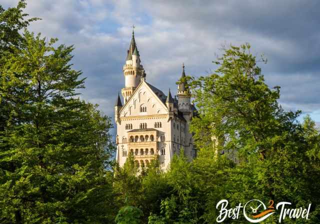 View from Neuschwanstein from the side to the balconies and bay windows