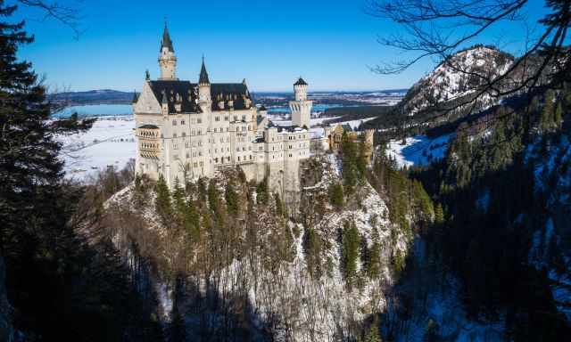 Neuschwanstein Castle view from high above in the winter