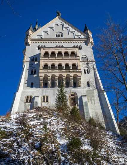 Neuschwanstein Castle with a blue sky in winter