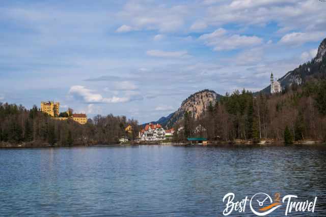 View Alpsee to Hohenschwangau Castle and Neuschwanstein