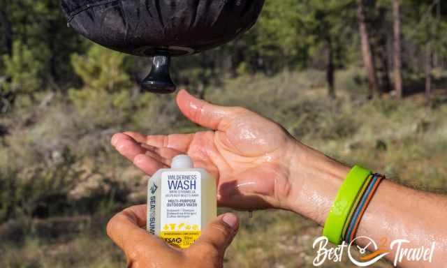 Our biodegradable liquid soap in the wilderness